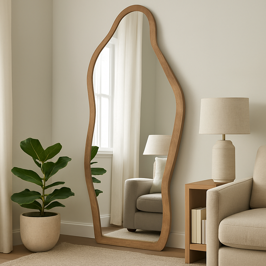 Organic Shaped Wooden Frame Mirror