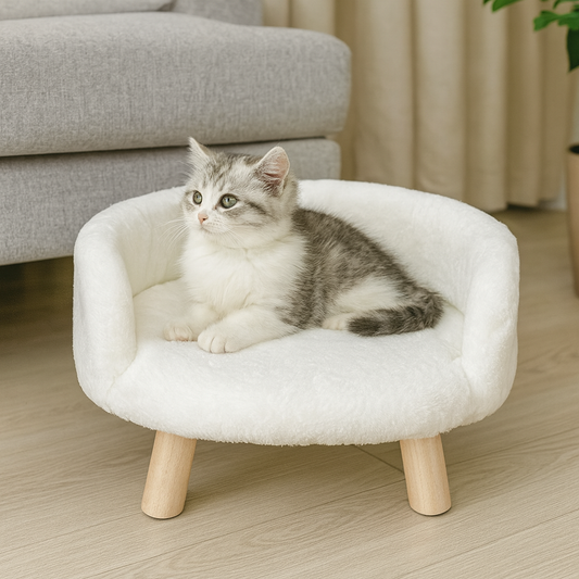 Snowy Round Pet Bed – Plush White Comfort