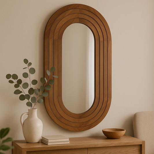 Arched Wooden Frame Mirror – Layered Design