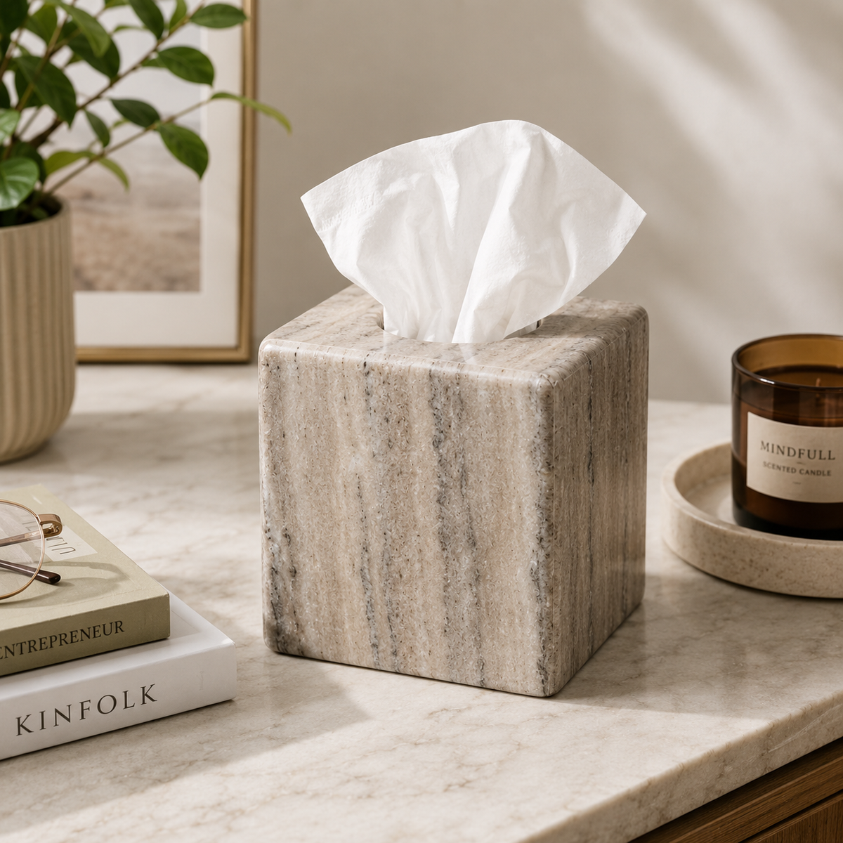 Natural Marble Tissue Box Cover