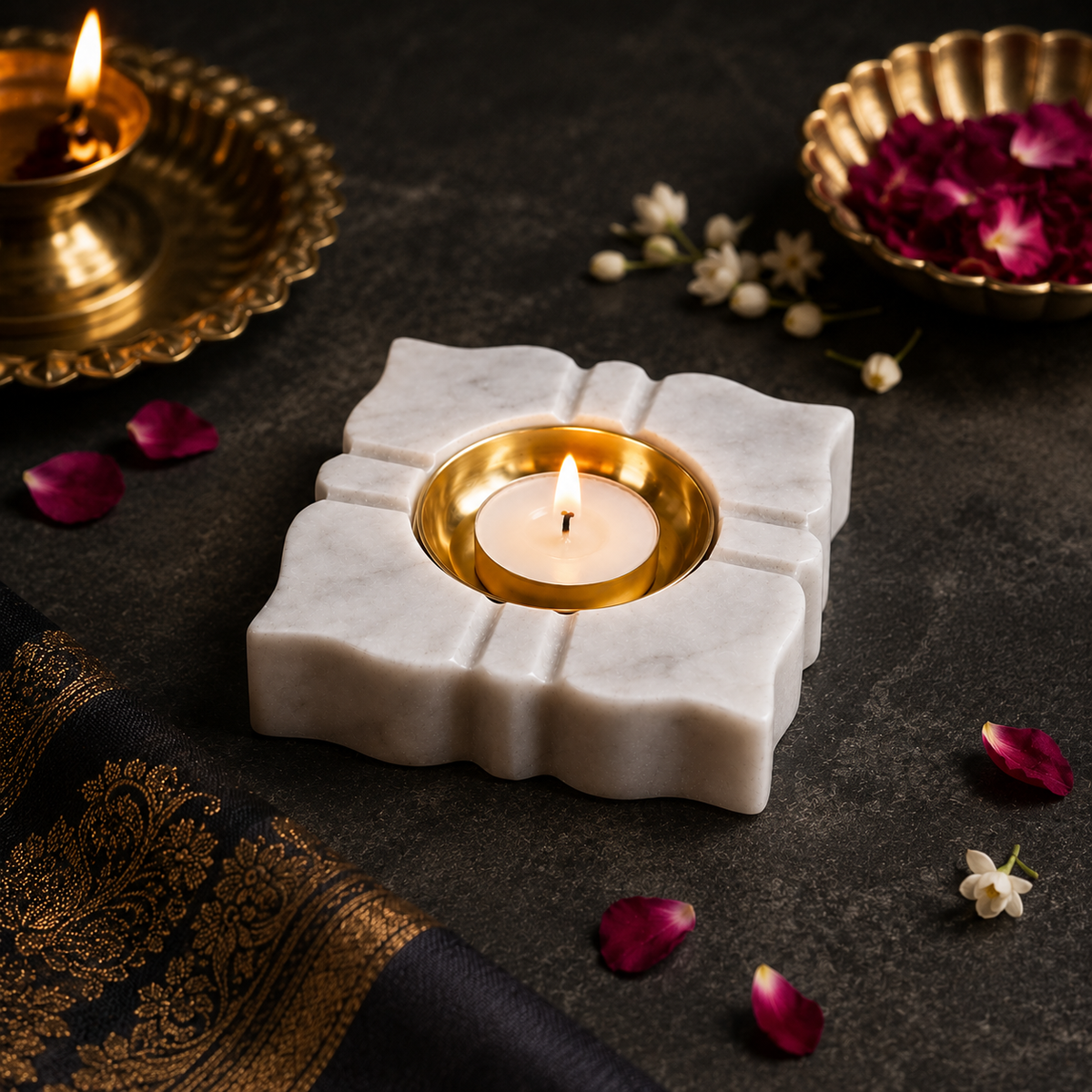 White Marble Marble Diya / Tealight Holder