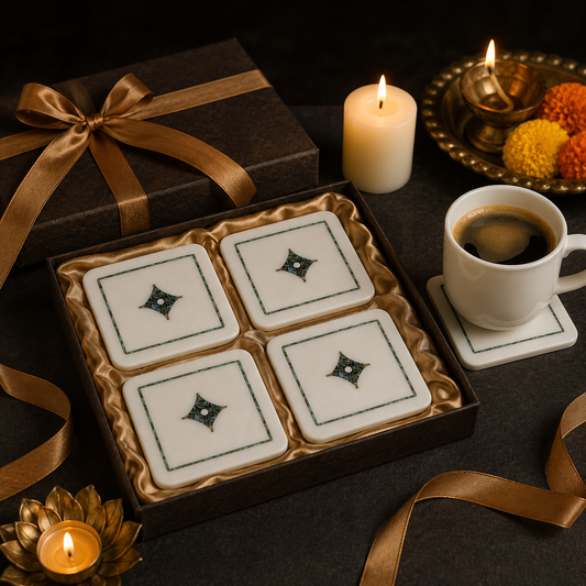 Regal Inlay Marble Coaster Set (Set of 4)