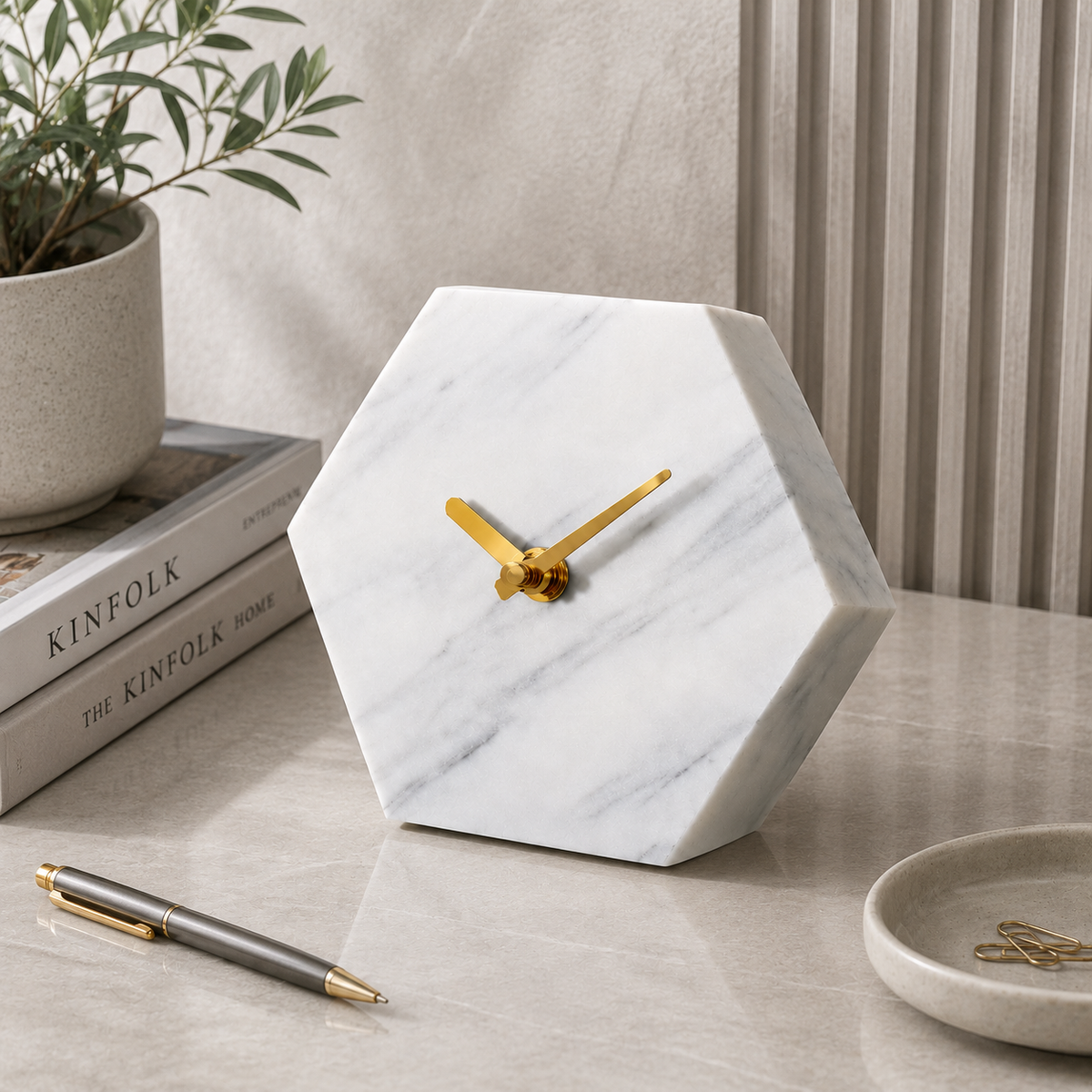 Marble Hexagon Table Clock