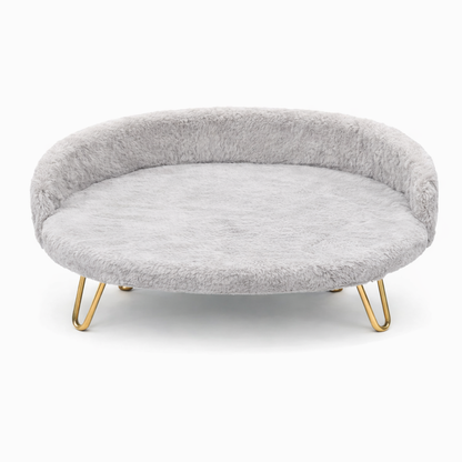 Luxe Plush Pet Bed with Gold Legs – Light Grey (Sofa-Style)
