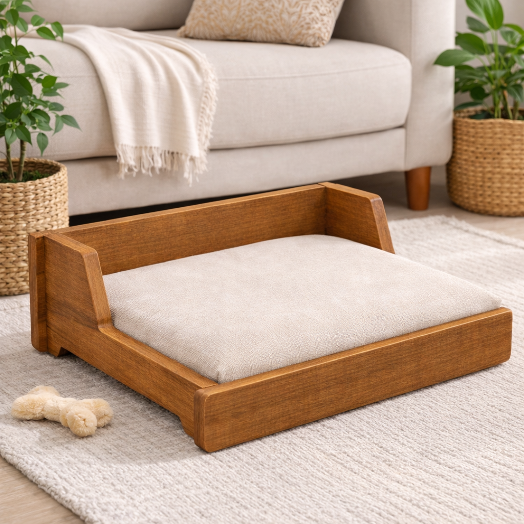 SmartLivin Pet Bed with Cushion – Beige Walnut