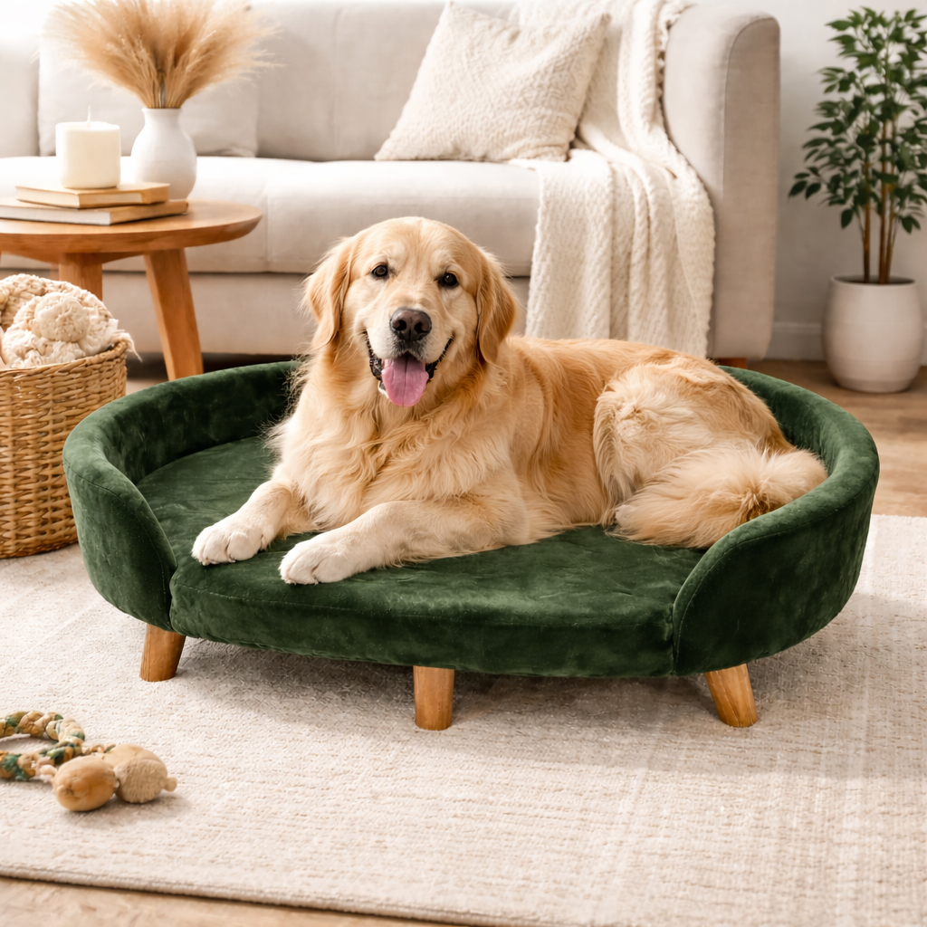 Luxe Raised Pet Sofa Bed for Large Dogs – Forest Green | XL & XXL Sizes