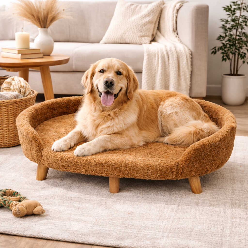 Luxe Raised Pet Sofa Bed for Large Dogs – Caramel Brown | XL & XXL Sizes