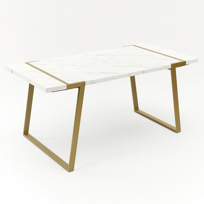 White Marble Dining Table with Gold Metal Base