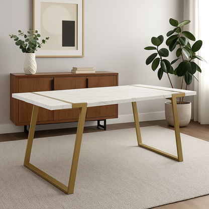 White Marble Dining Table with Gold Metal Base