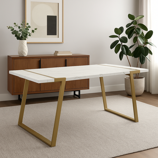 White Marble Dining Table with Gold Metal Base