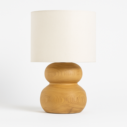 Wooden Table Lamp with Sculpted Base & Fabric Shade