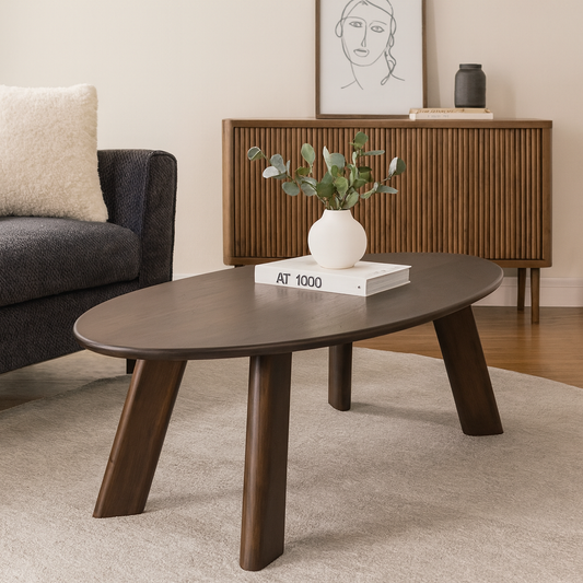 Solid Wood Oval Center Table – Dark Walnut Finish