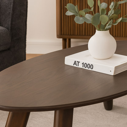 Solid Wood Oval Center Table – Dark Walnut Finish