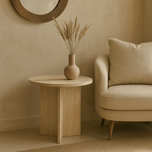 Travertine Marble Accent Table – Handcrafted Natural Stone Furniture