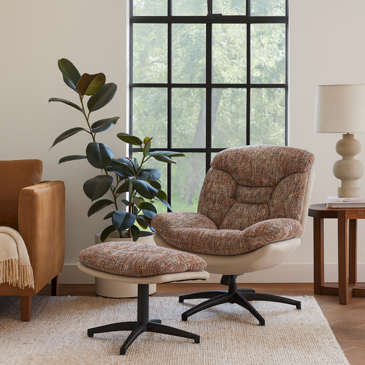 Bob Segar Cotton Chair with Ottoman – Cotton Upholstery & Iron Base (93×78×92 cm | Ottoman