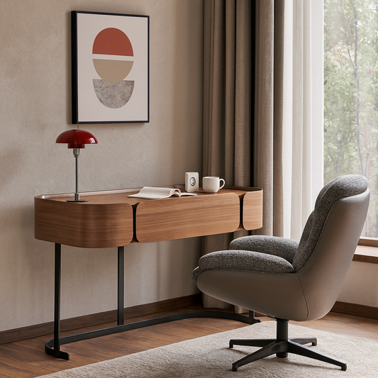 Kyleron Prime Study Desk – Walnut Veneer with Metal Legs