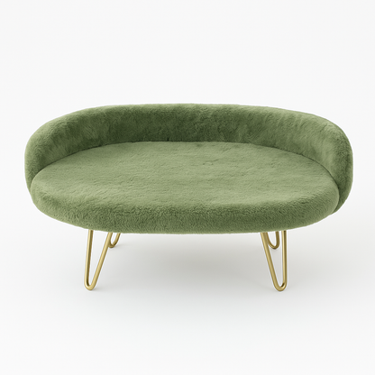 Luxury Plush Pet Bed with Gold Metal Legs – Semi-Enclosed Sofa Design