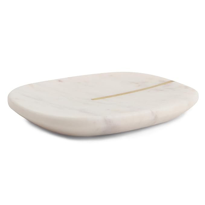 White Marble Bathroom Accessory Set with Gold Detailing – 5 Piece SET