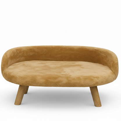 Luxury Plush Pet Bed with Wooden Legs – Golden Beige