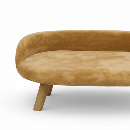 Luxury Plush Pet Bed with Wooden Legs – Golden Beige