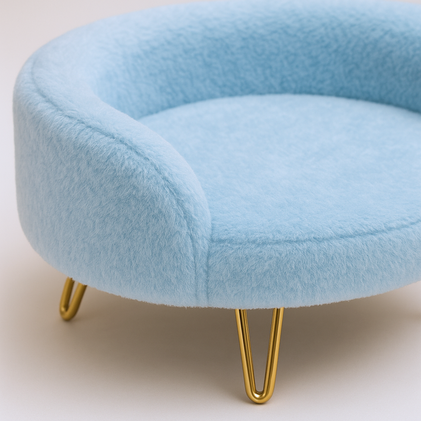 Enclosed Cozy Pet Bed with Gold Hairpin Legs – Aqua Blue