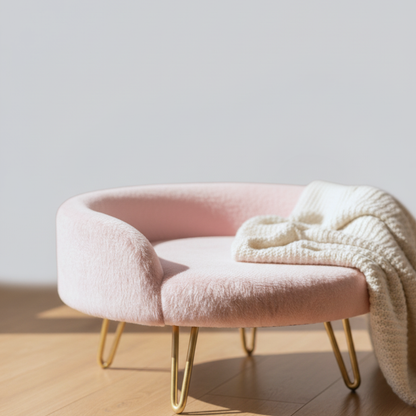 Luxury Plush Pet Bed with Golden Legs – Light Pink