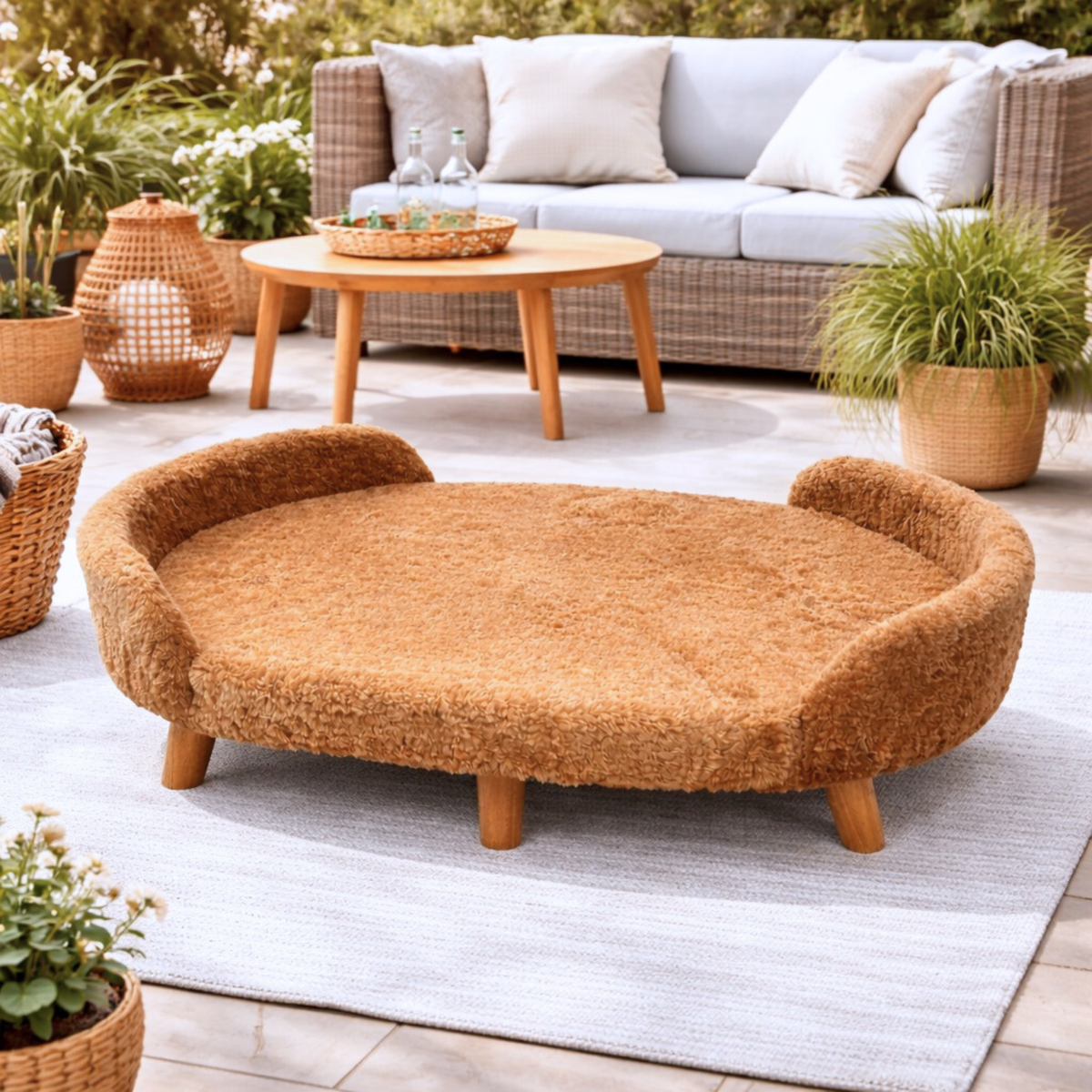 Luxe Raised Pet Sofa Bed for Large Dogs – Caramel Brown | XL & XXL Sizes