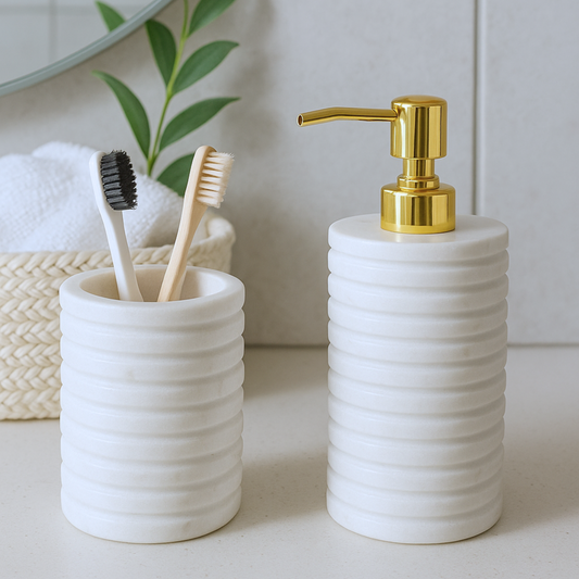 White Fluted Marble Bathroom Set – 3 Piece
