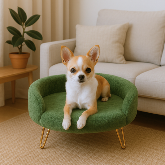 Plush Luxe Pet Bed with Gold Hairpin Legs – Forest Green