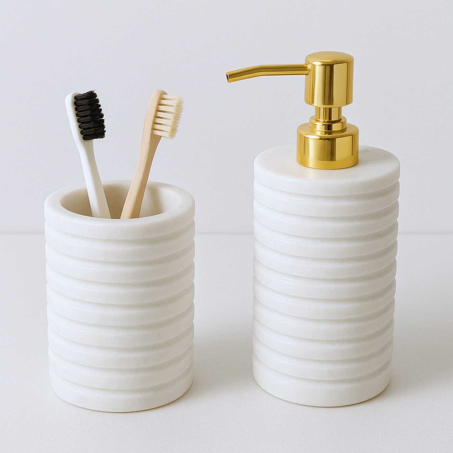 White Fluted Marble Bathroom Set – 3 Piece