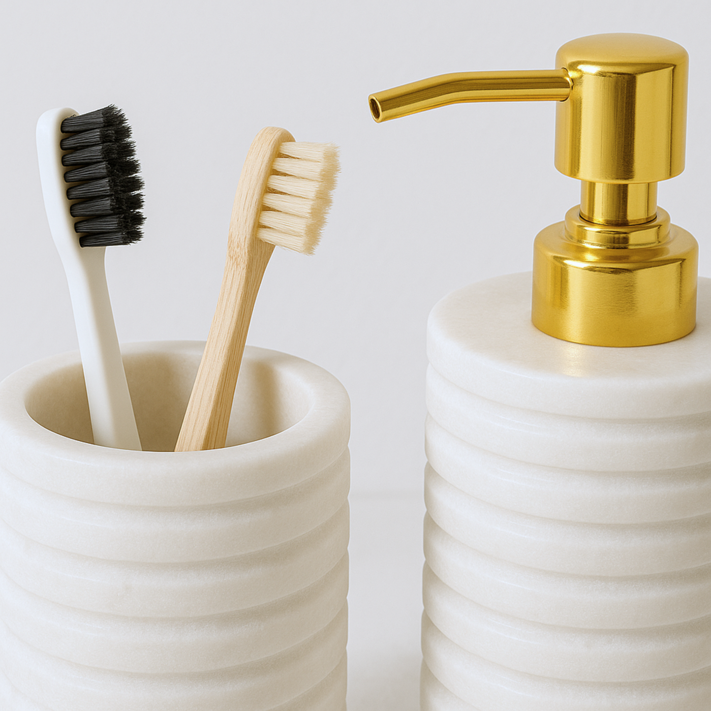 White Fluted Marble Bathroom Set – 3 Piece