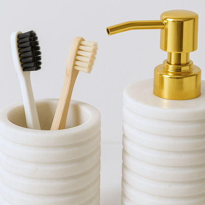 White Fluted Marble Bathroom Set – 3 Piece