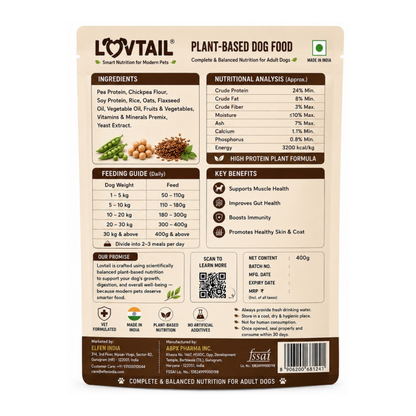 Adult Dog Food | 100% Plant-Based | Supports Gut Health, Immunity & Lean Muscle | 400g x 4 pack