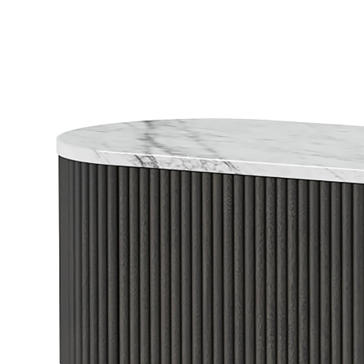 Modern Black Fluted TV Console with Marble Top