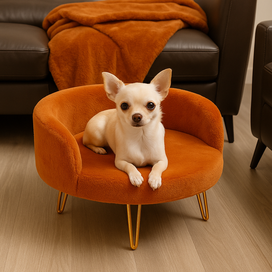 Plush Luxe Pet Bed with Gold Hairpin Legs – Burnt Orange